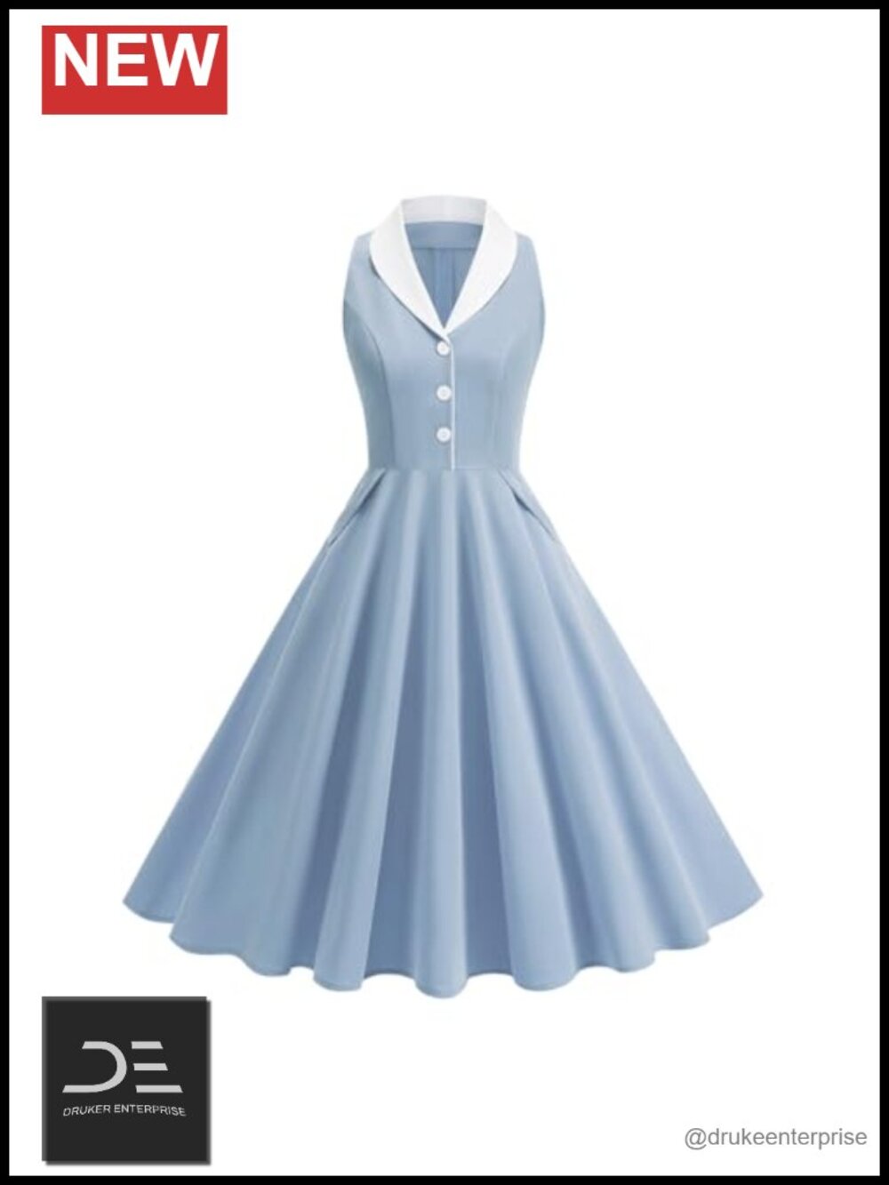 Sleeveless Shawl Collar Contrast A Line Dress with Pockets